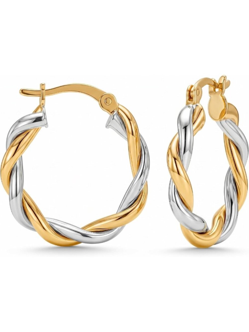 Stylish 925 Sterling Silver Two-Tone Gold Plated Hoop Earrings for Women